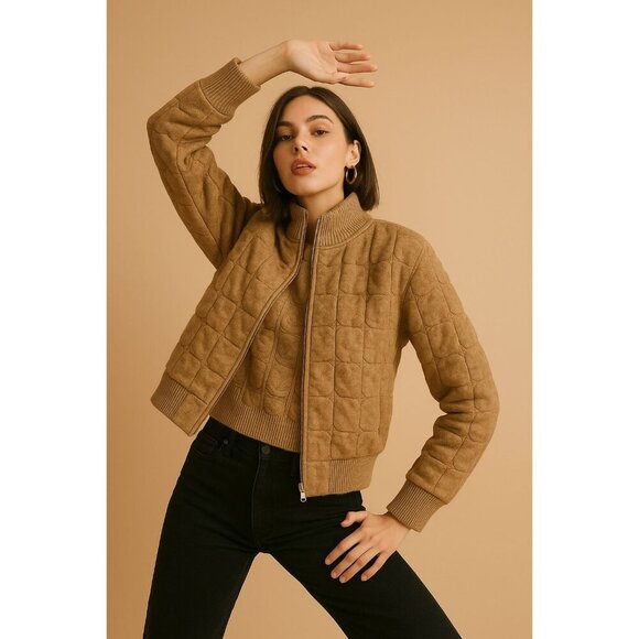 Joie Womens Quilted Knit Puffer Bomber Cable Knit Jacket Full Zip Size MEDIUM in - Picture 12 of 12